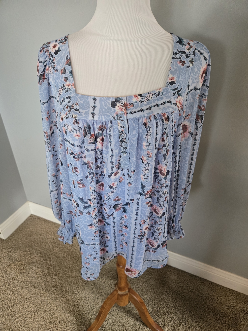 LC Lauren Conrad Sky Blue Floral Square-Neck Tunic - Medium